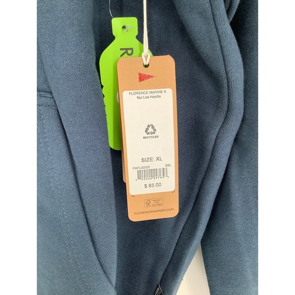 NEW! Florence Marine X Sz XL Nui Loa Hoodie Blue Sweatshirt $85 Organic Repreve - Picture 10 of 12